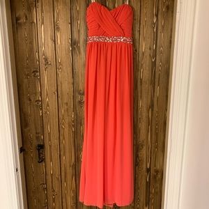 Coral Prom Dress with Rhinestone Accent